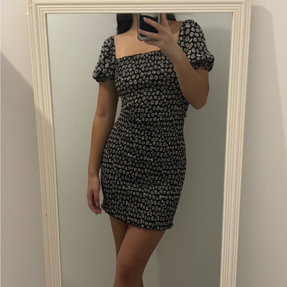 Altar'd State Black and White Daisy Mini Dress